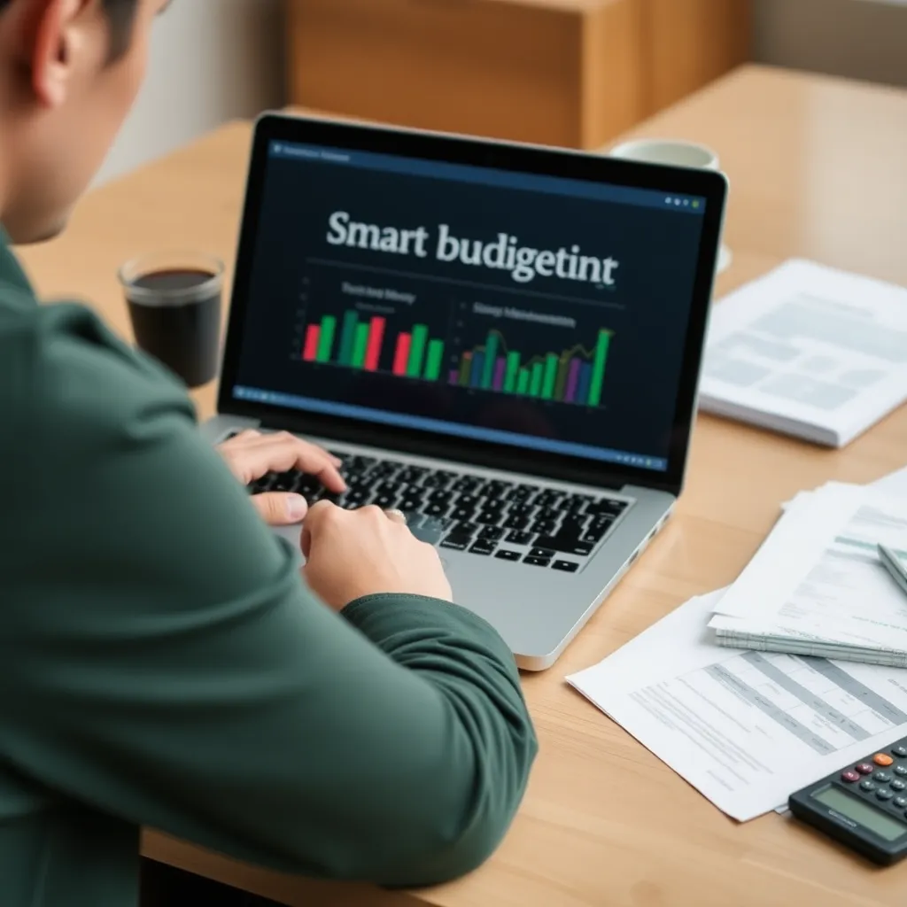 Een persoon die een budgetplan implementeert op een laptop